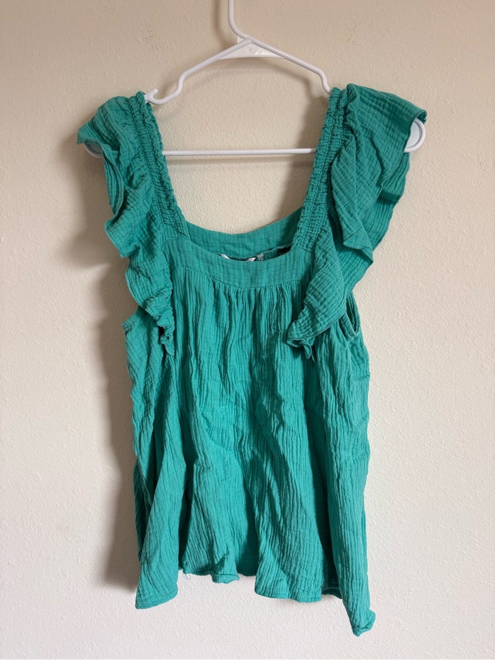 Kaktus Teal Ruffled Strap Tank Top